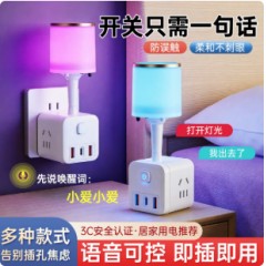 智能声控语音小夜灯带插座USB台灯卧室床头灯婴儿喂奶护眼月子灯