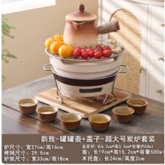 围炉煮茶家用室内老式炭炉家用打边炉泥碳炉户外烧烤陶土烤茶装备