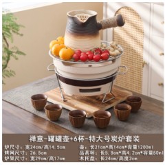 围炉煮茶家用室内老式炭炉家用打边炉泥碳炉户外烧烤陶土烤茶装备