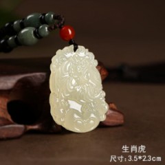 玉石十二生肖复古古风项链本命年转运吊坠长款男女属相百搭毛衣链