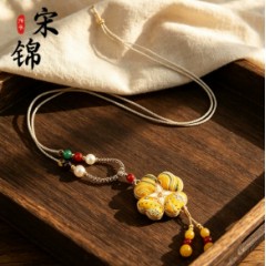 新中式国风非遗宋锦四叶草吊坠手作古风项链女挂坠旗袍配饰送礼品